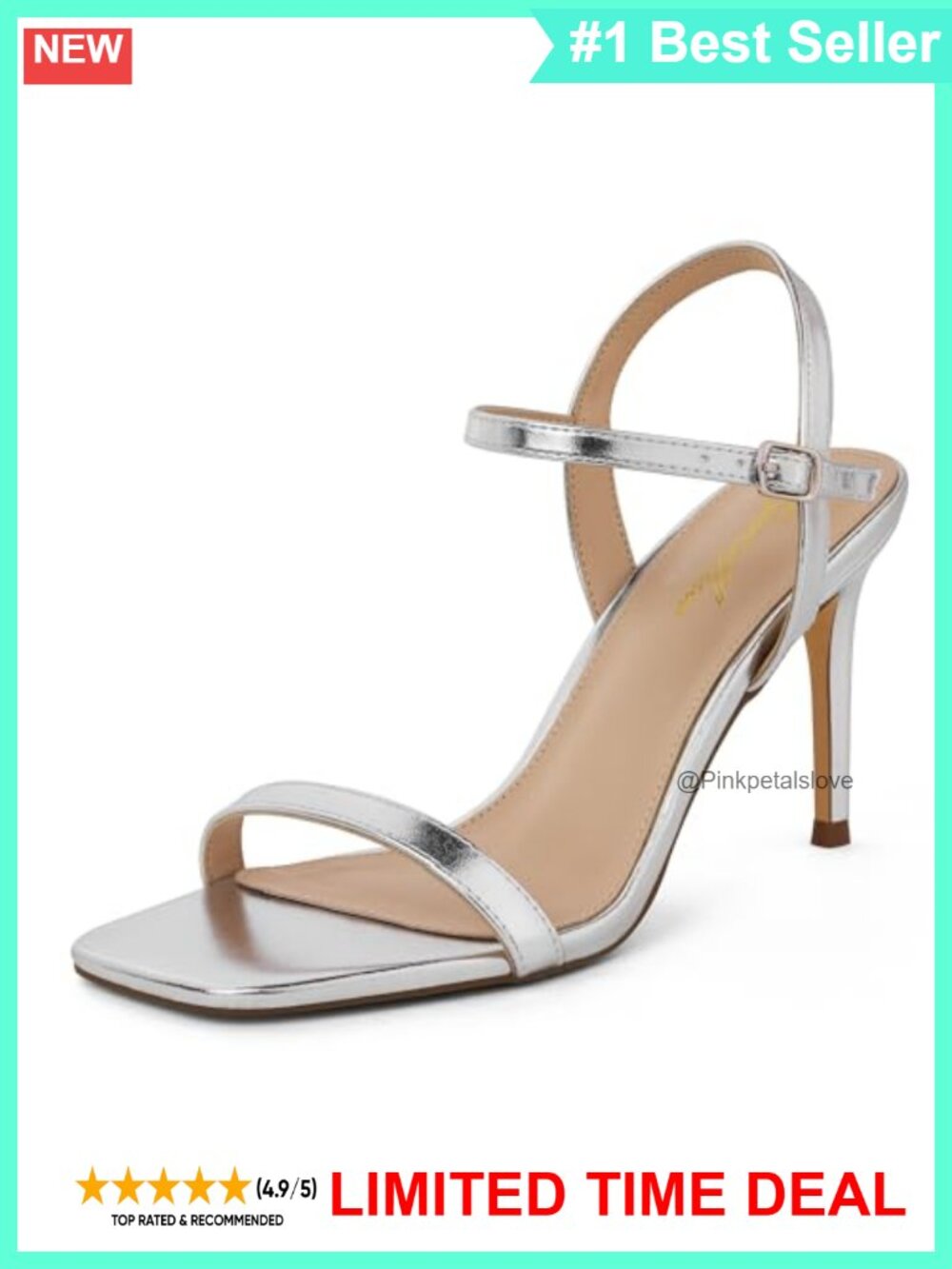 Women's Strappy Faux Leather Stiletto Heeled Sandals Square Toe Ankle Strap
